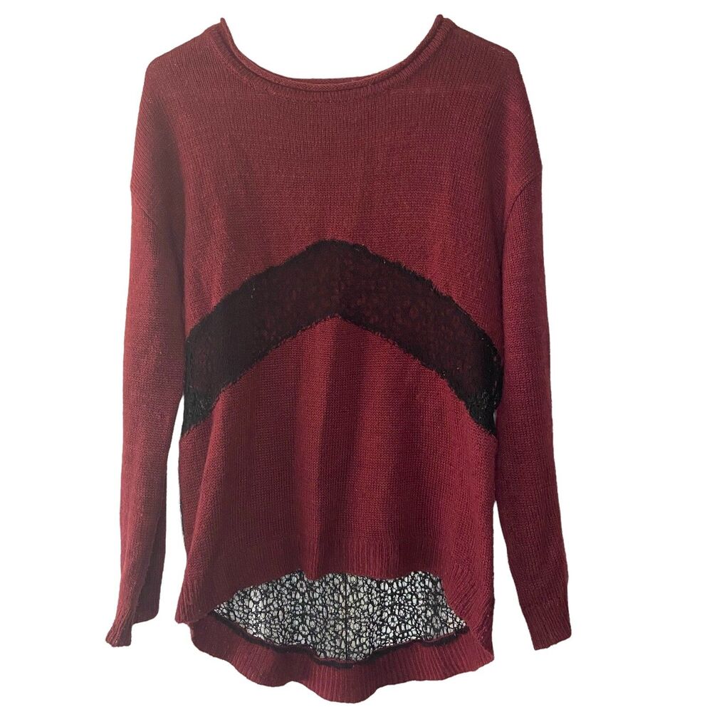 Tobi Maroon Oversized Sweater With Black Mesh | Size Sm/P Boyfriend Sweater